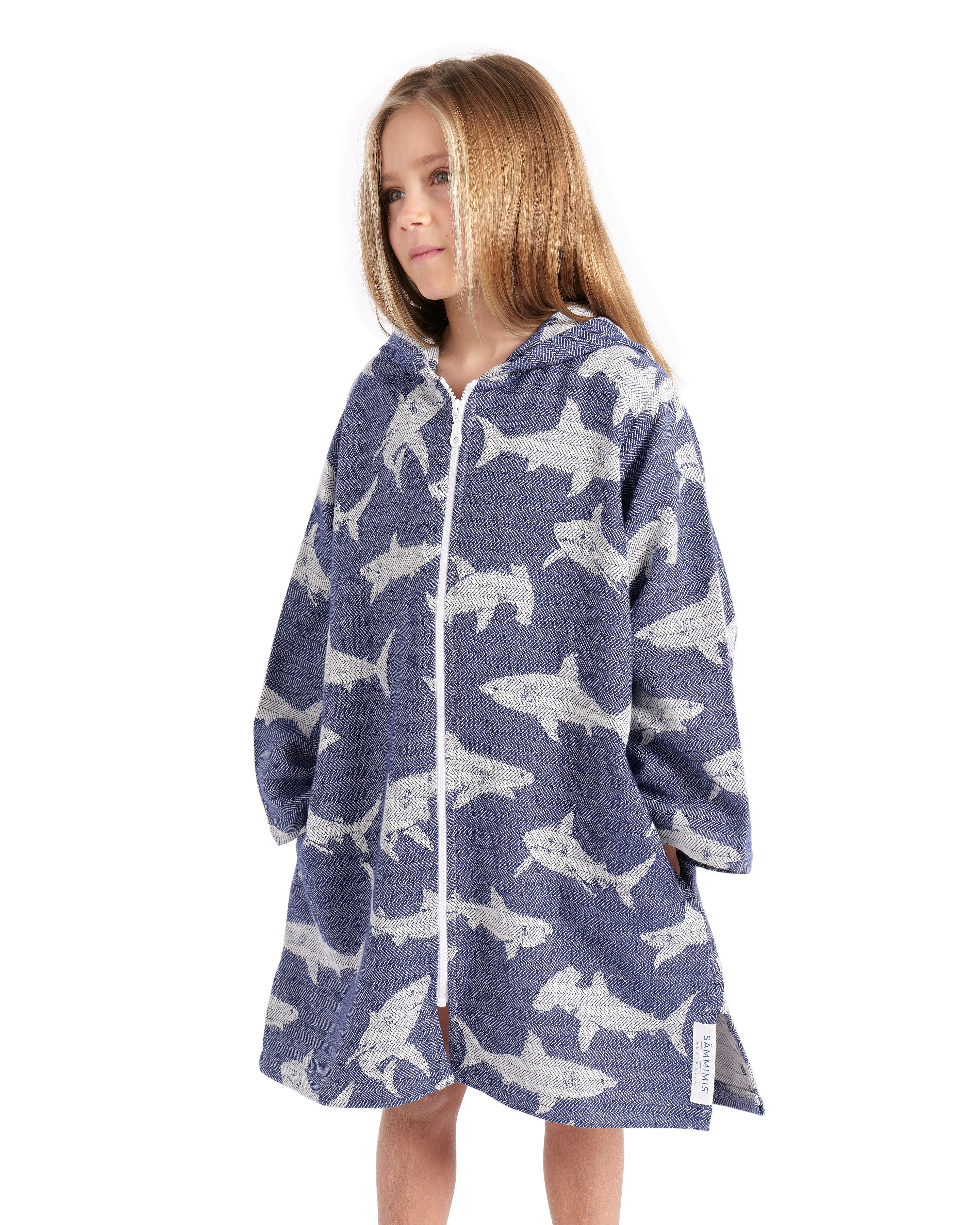 TASSOS Kids Shark Swim Coverup: Navy/Natural