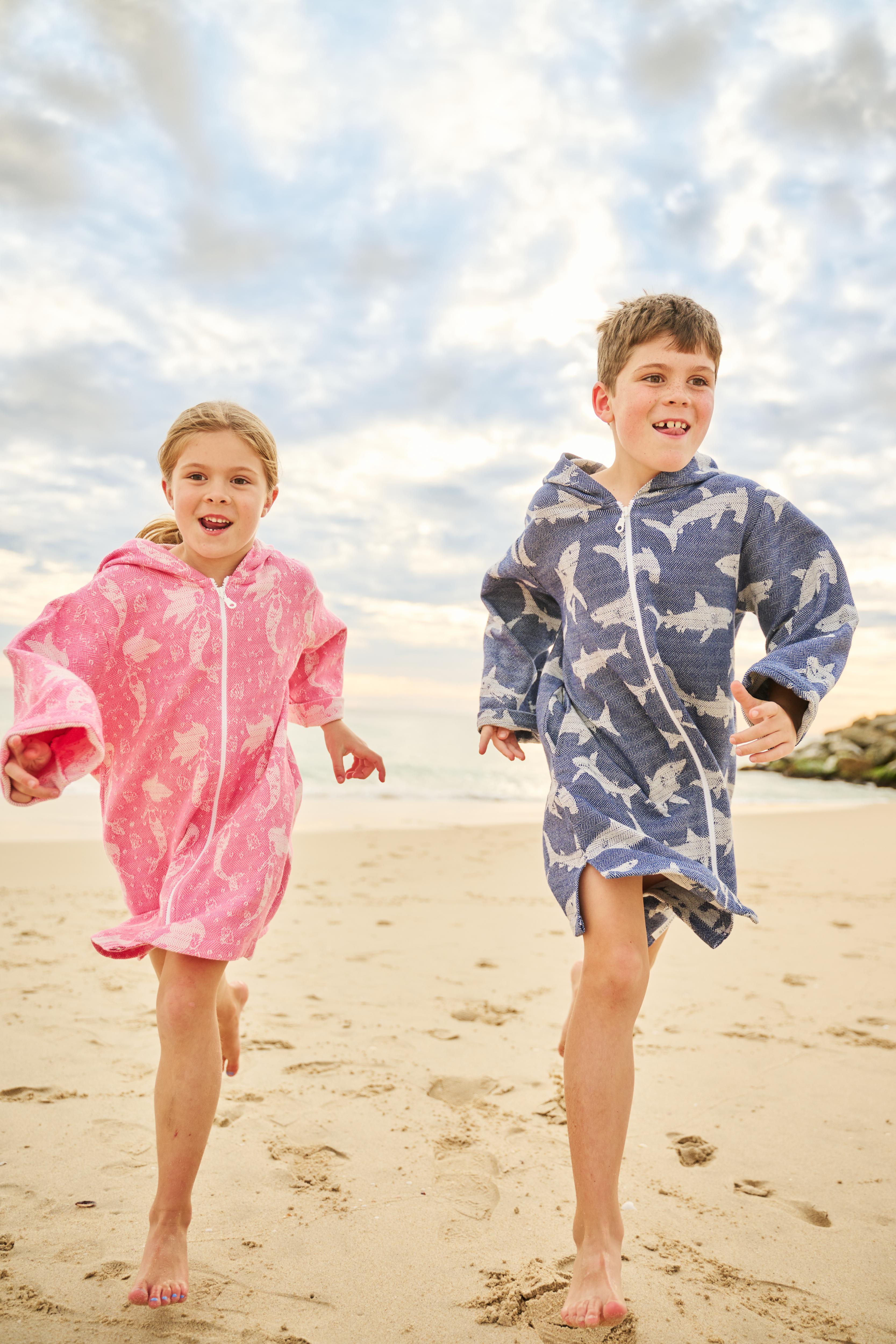 TASSOS Kids Shark Swim Coverup: Navy/Natural