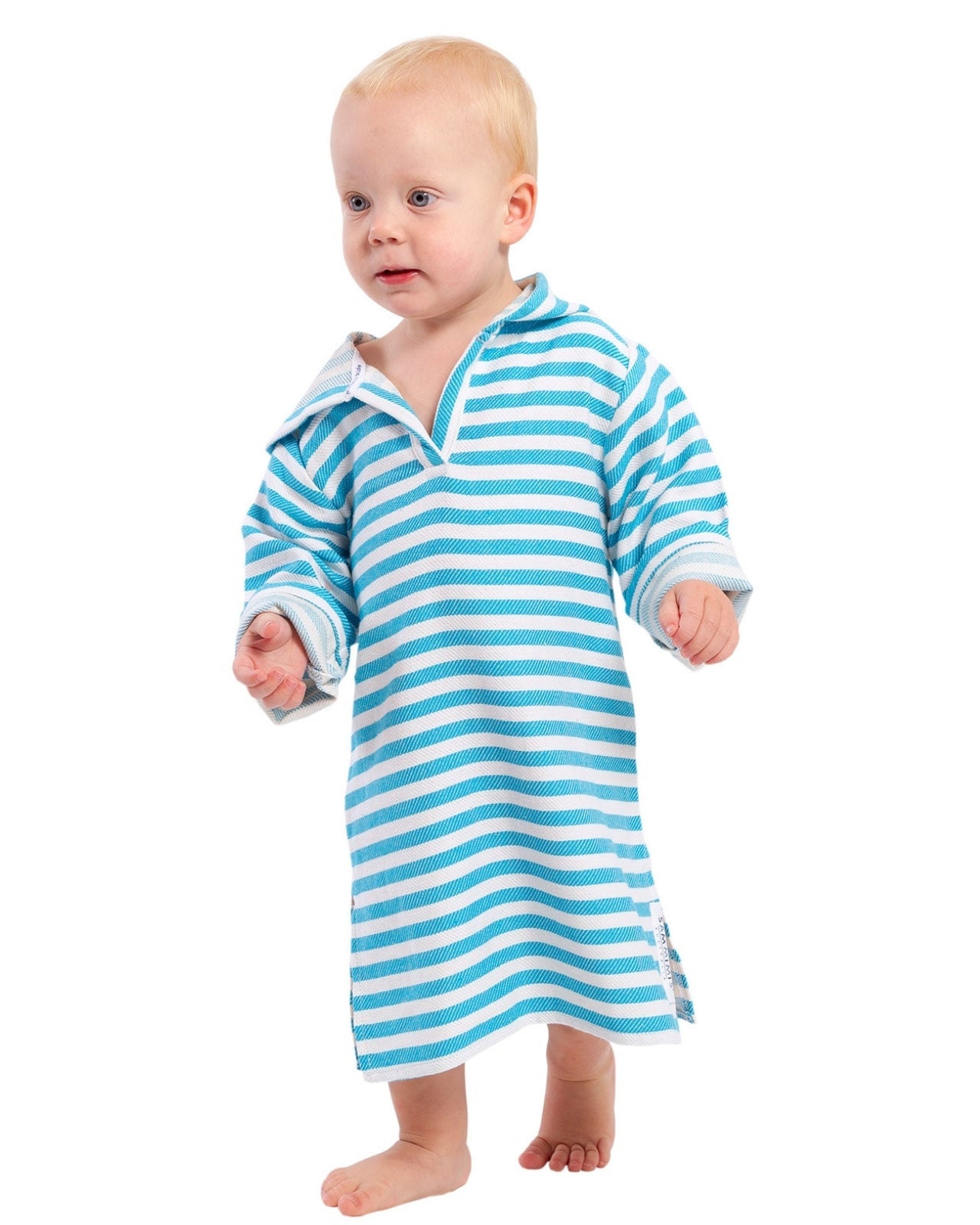 AMALFI Baby Hooded Towel: Aqua/White