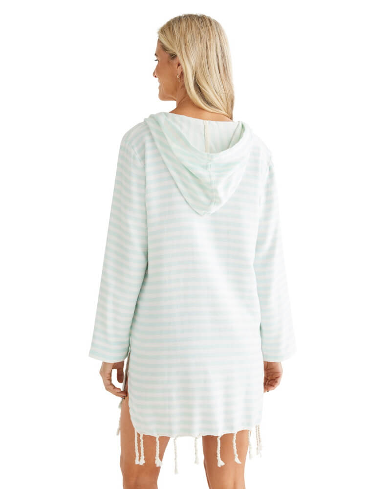 AMALFI Adult Hooded Towel: Mint/White