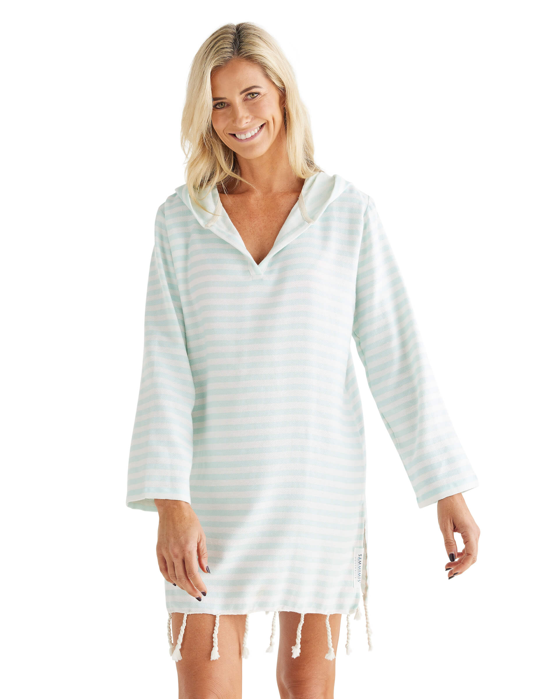 AMALFI Adult Hooded Towel: Mint/White