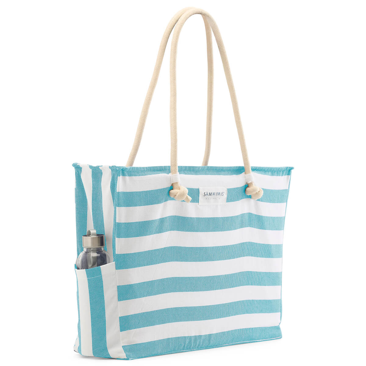 BONIFACIO Jumbo Beach Bag: Aqua/White