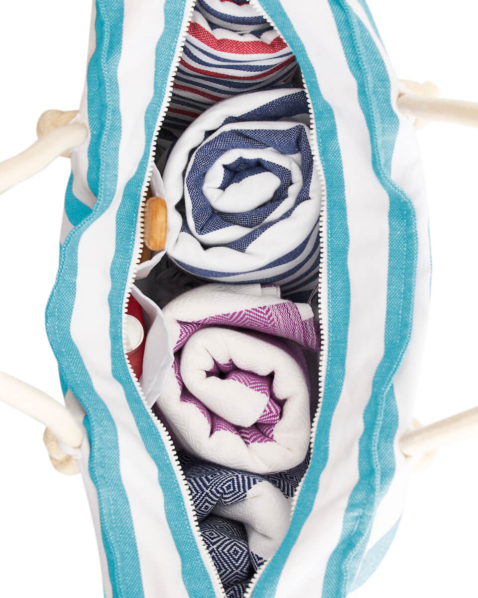 BONIFACIO Jumbo Beach Bag: Aqua/White