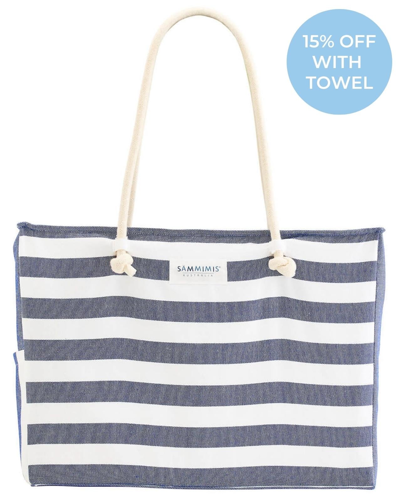 BONIFACIO Jumbo Beach Bag: Navy/White