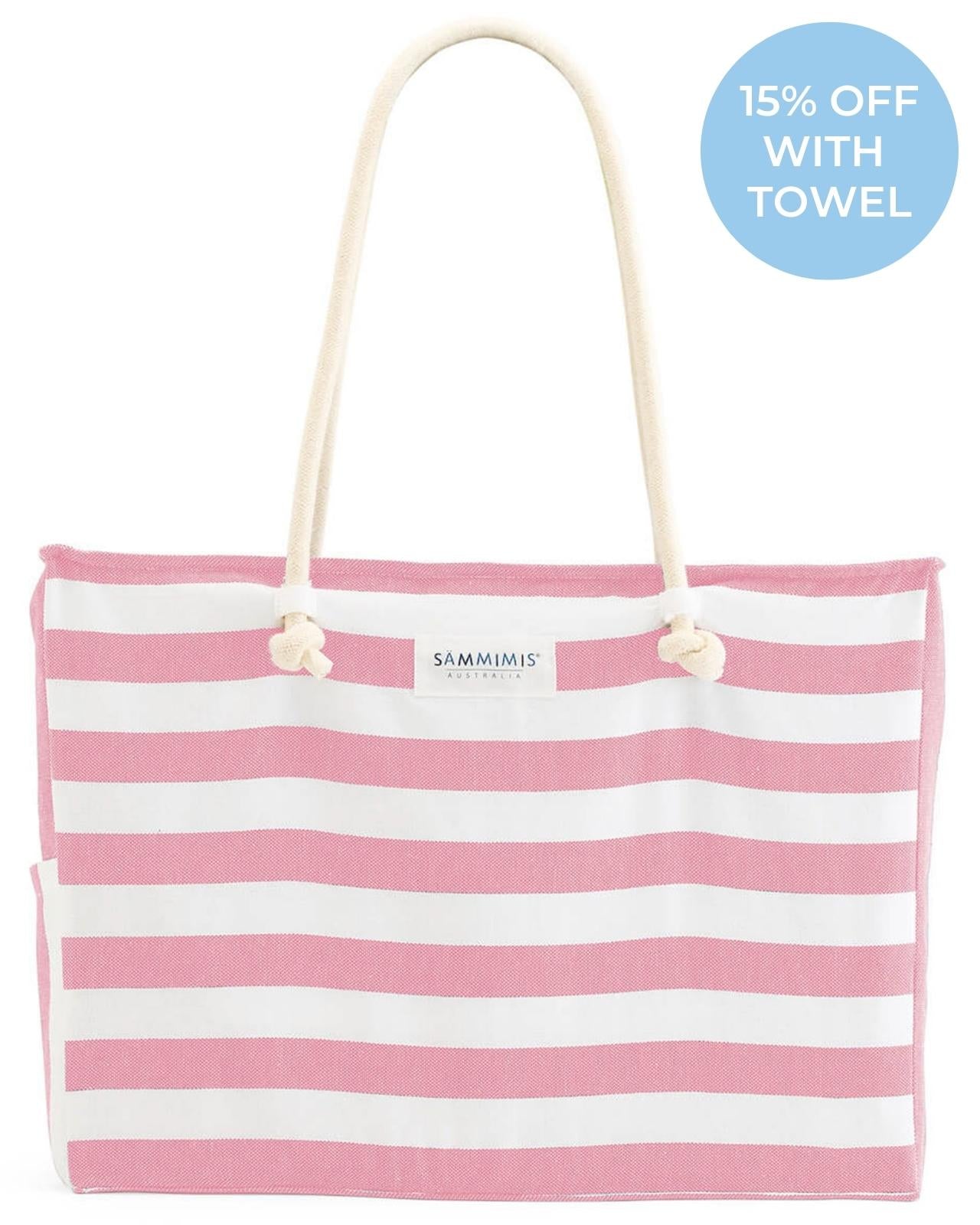 BONIFACIO Jumbo Beach Bag: Pink/White