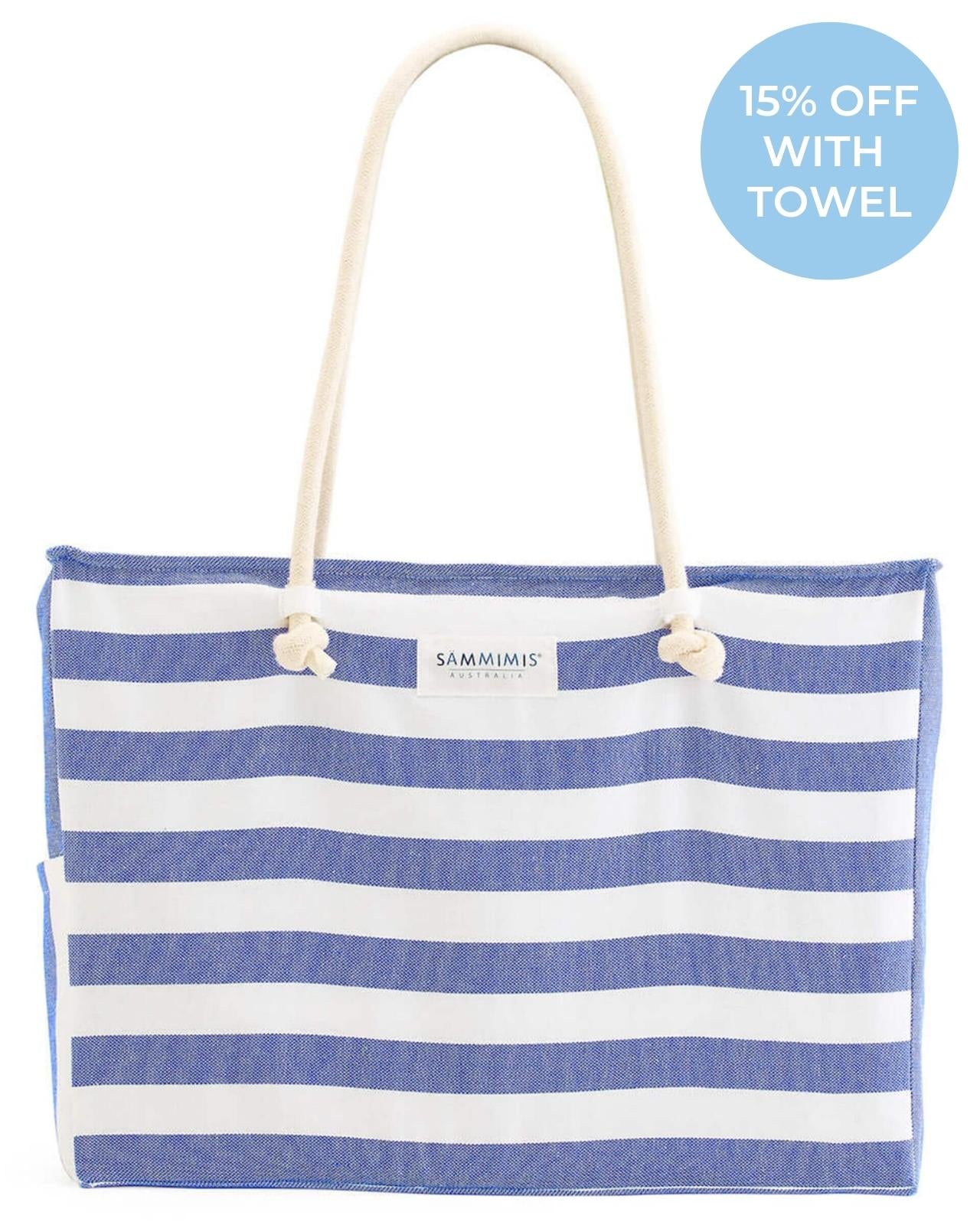 BONIFACIO Jumbo Beach Bag: Royal Blue/White