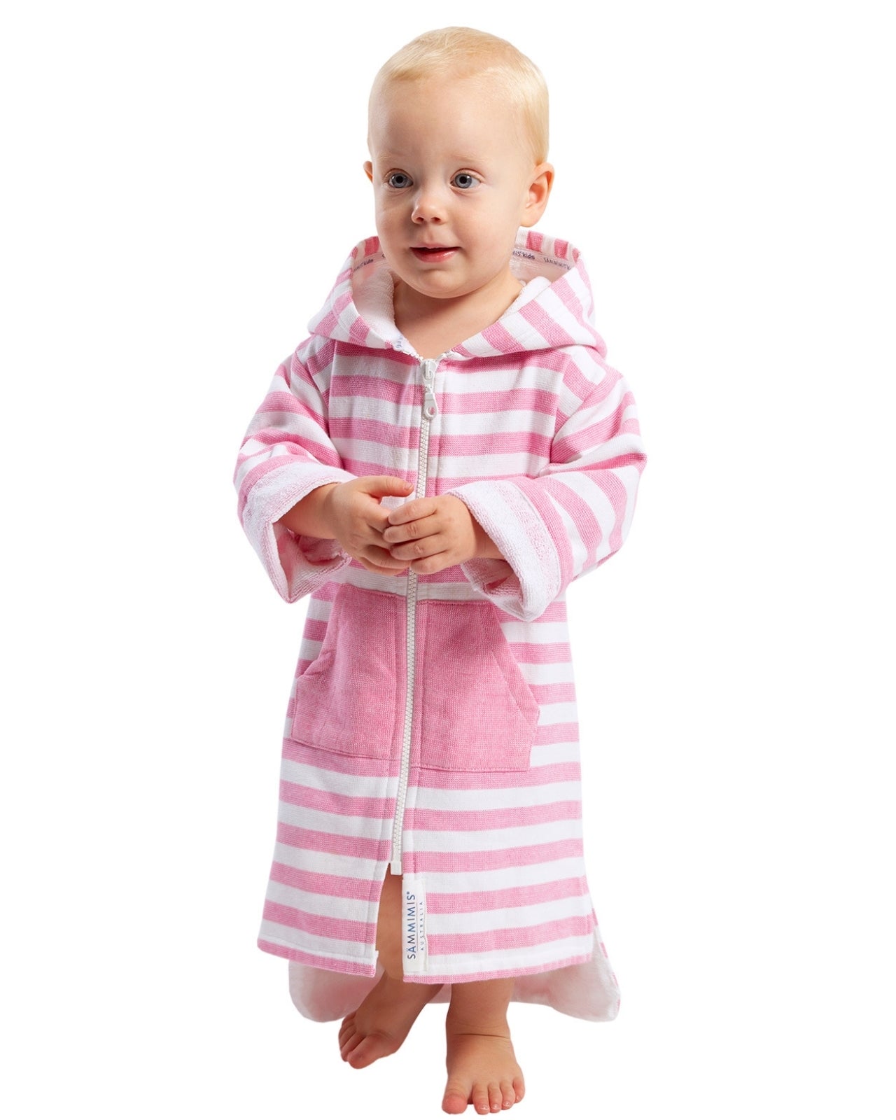 MENORCA Baby Terry Hooded Towel: Pink/White - Main Image