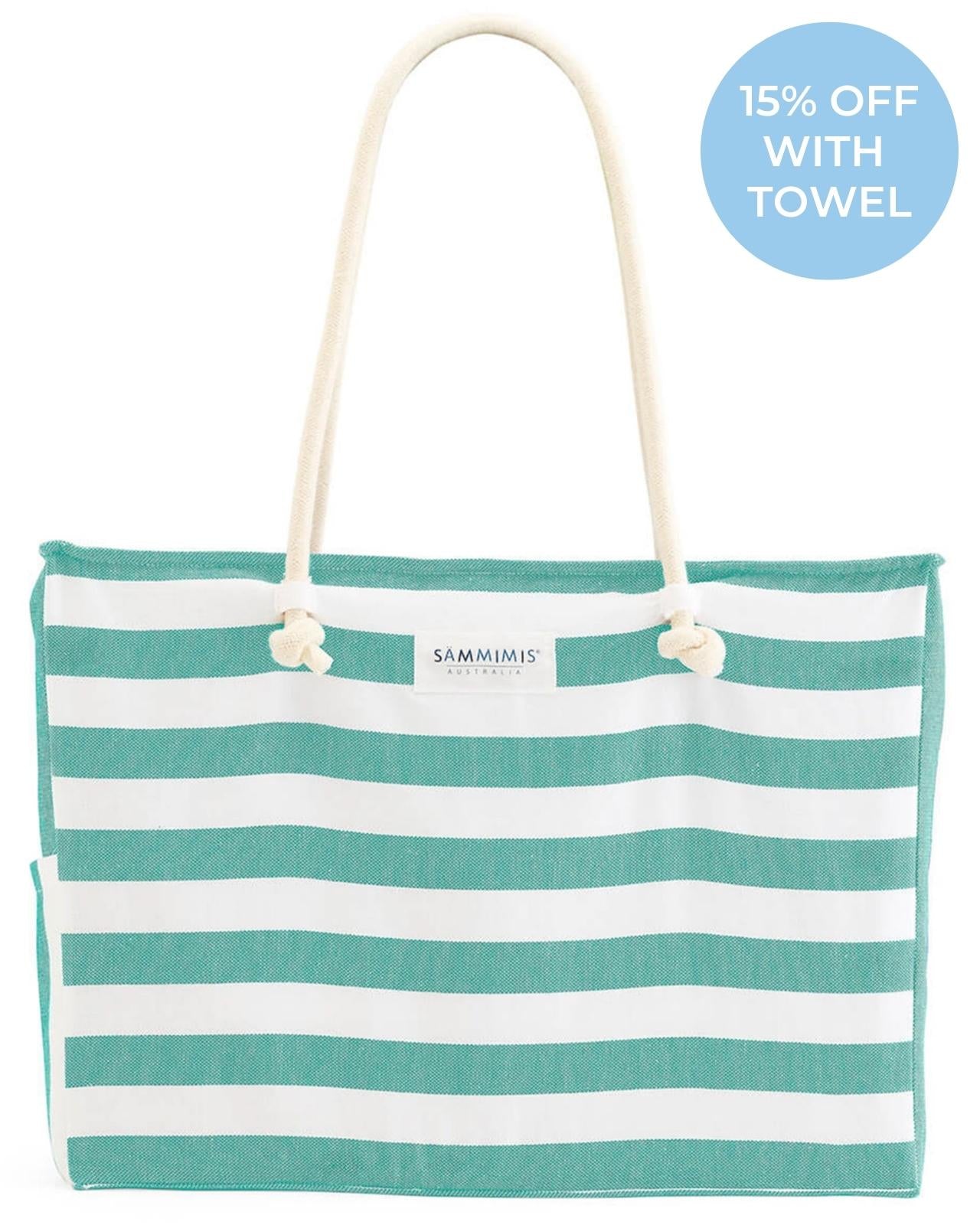 BONIFACIO Jumbo Beach Bag: Sea Green/White