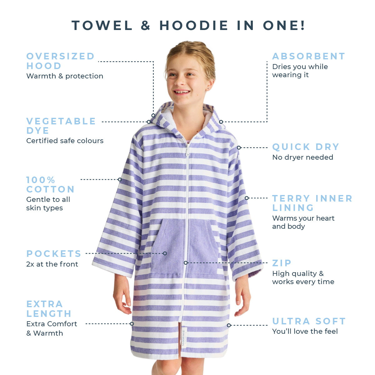 MENORCA Kids Terry Hooded Towel: Purple/White