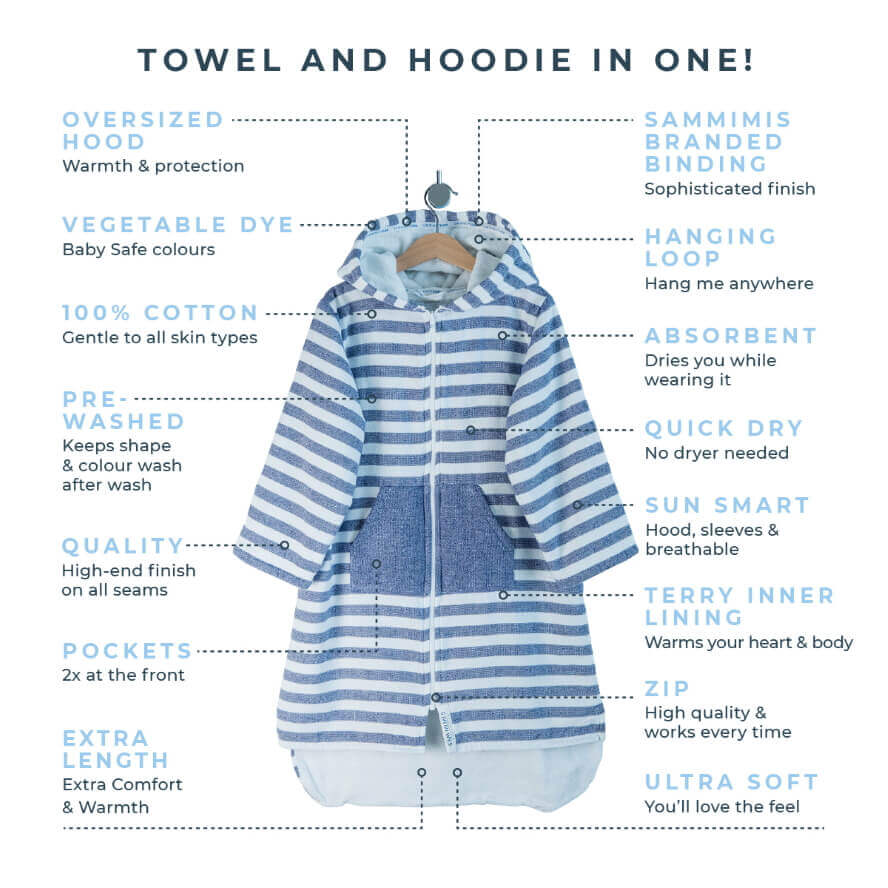 MENORCA Kids Terry Hooded Towel: Navy/White