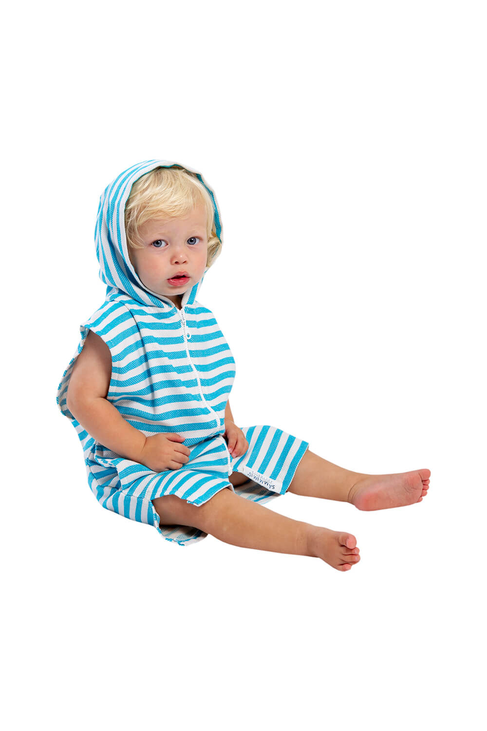 AMALFI Baby Sleeveless Hooded Towel: Aqua/White