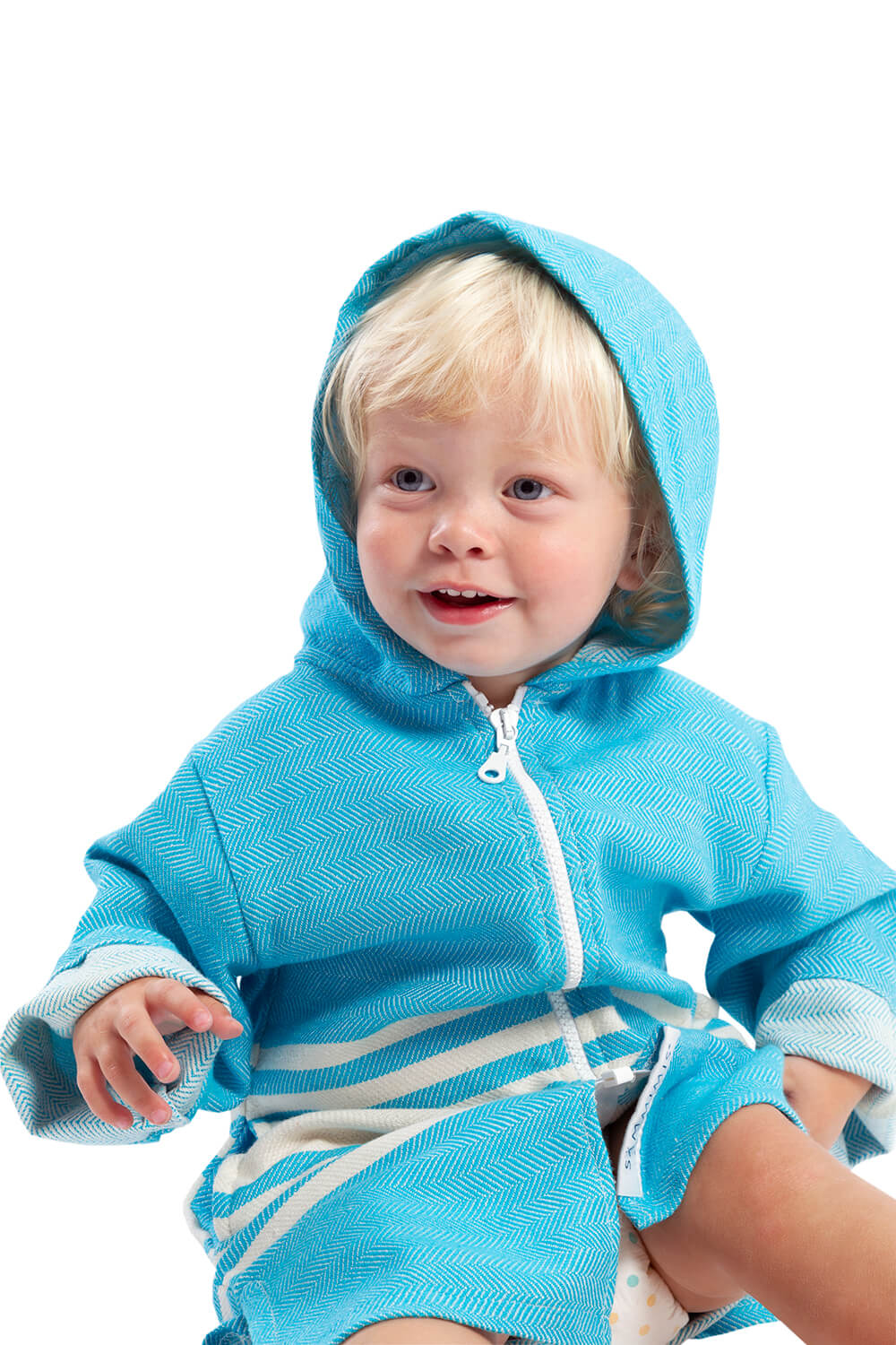 TASSOS Baby Hooded Towel: Aqua/White