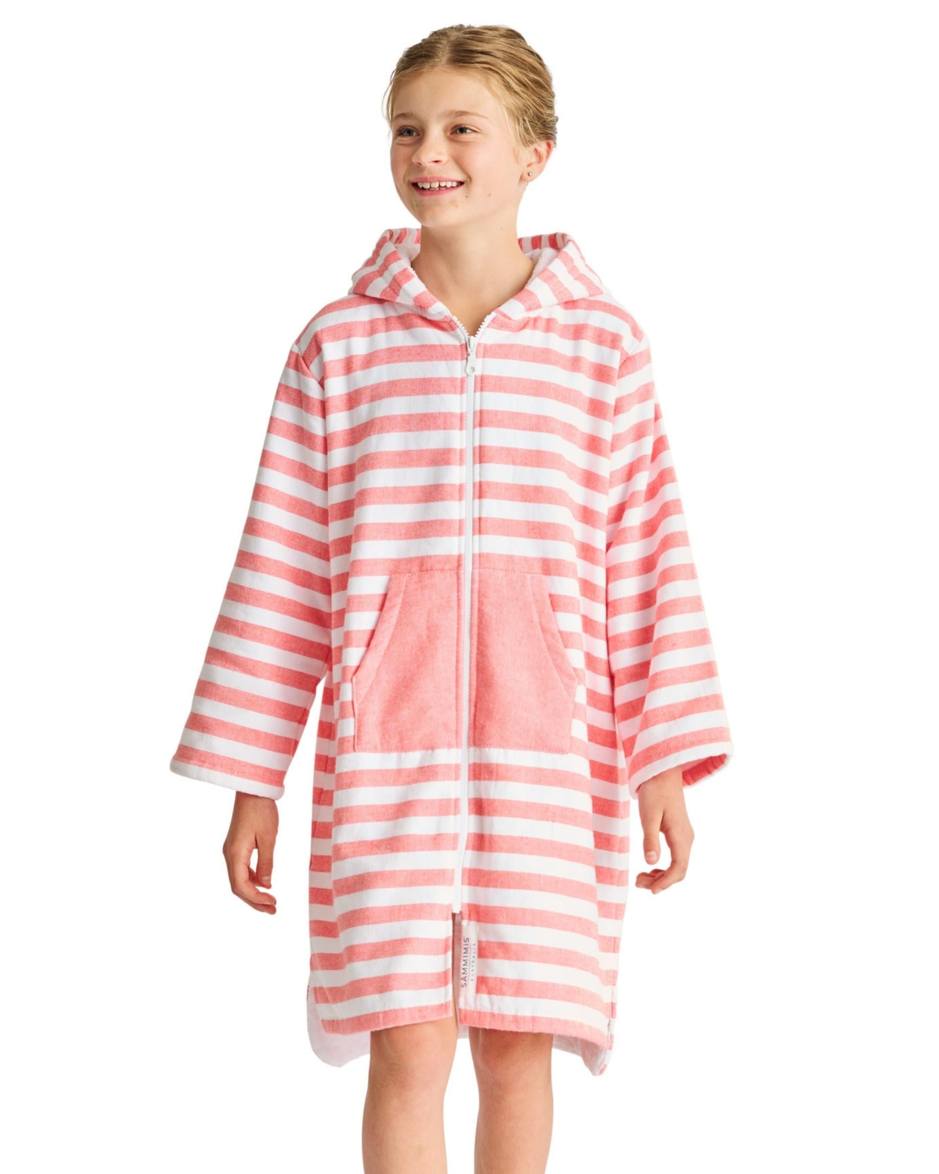 MENORCA Kids Terry Hooded Towel: Coral/White