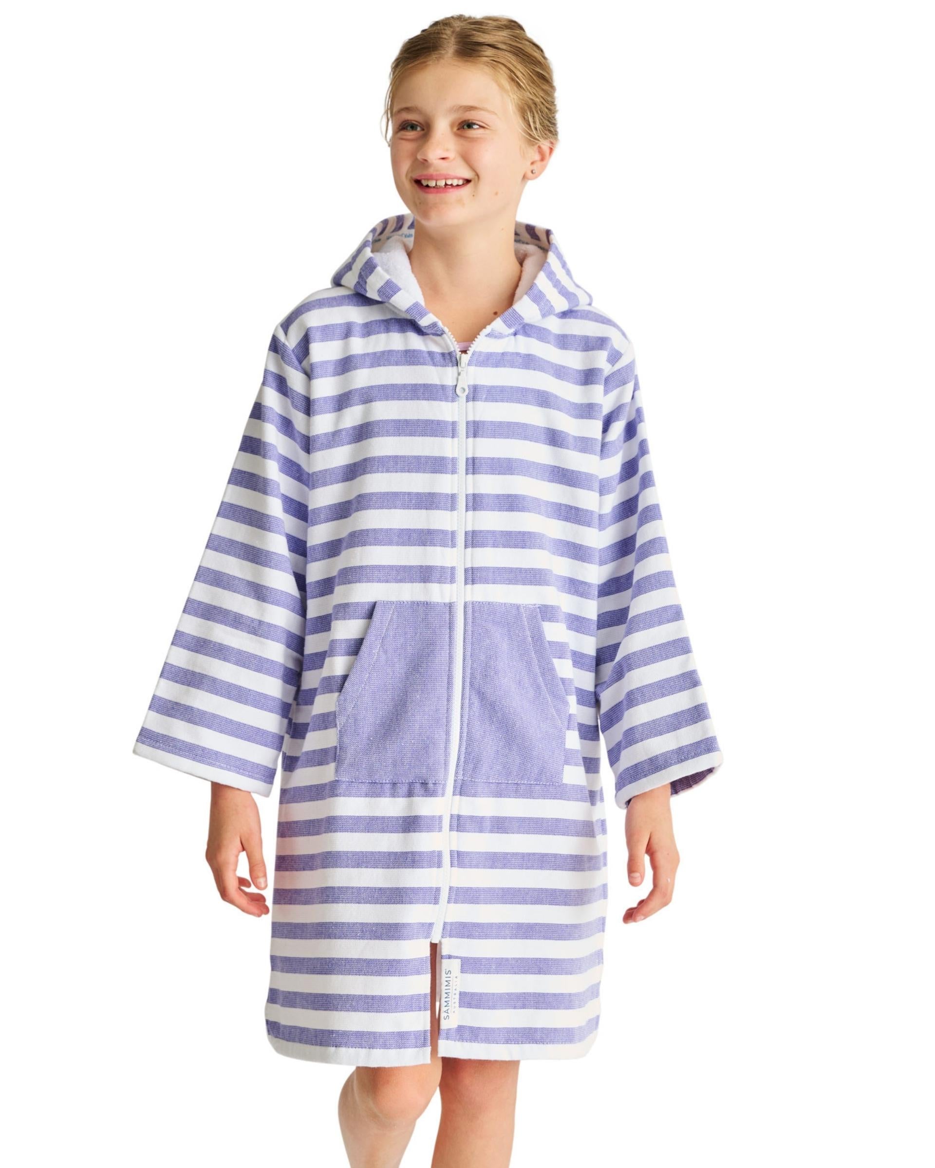 MENORCA Kids Terry Hooded Towel: Purple/White