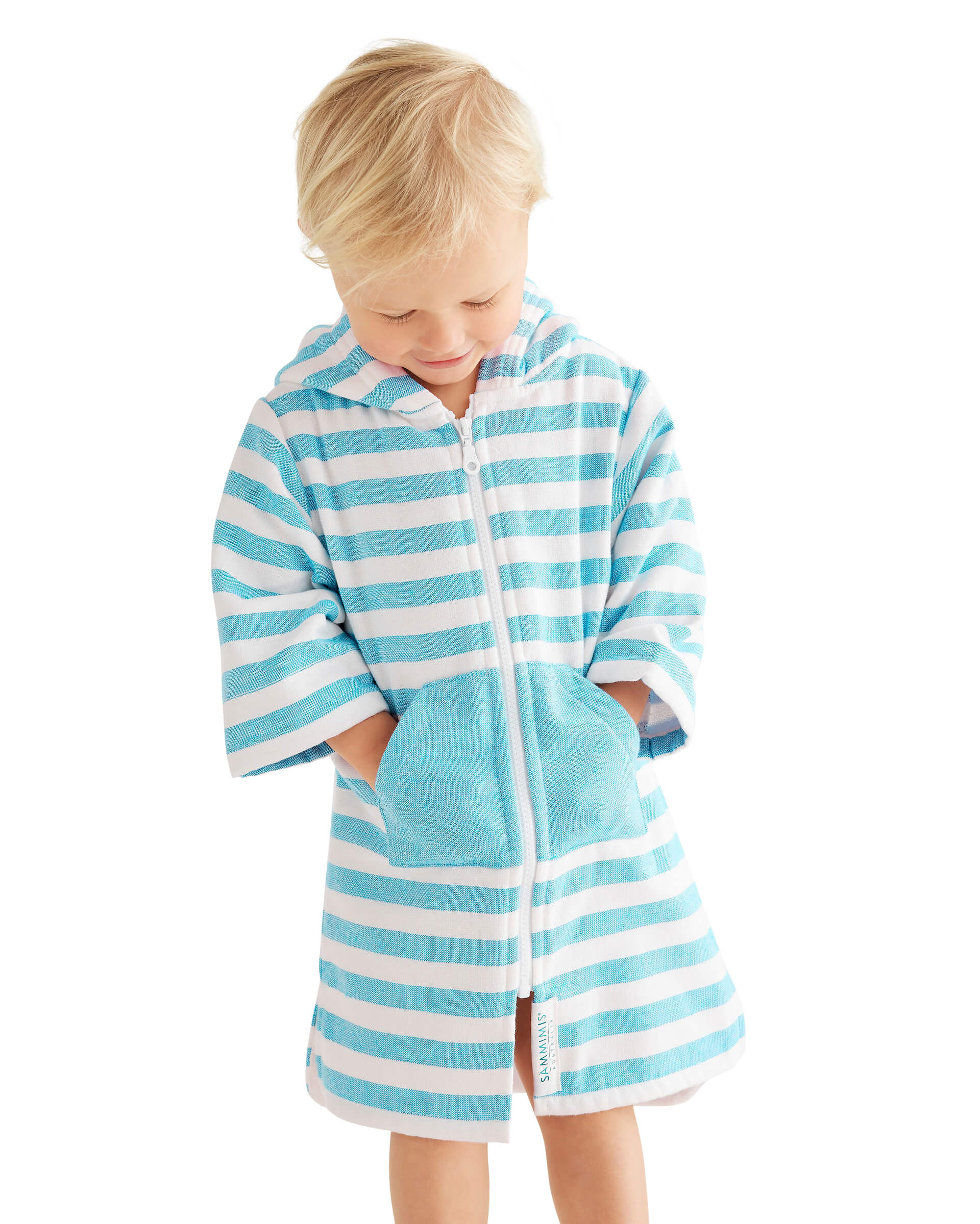 MENORCA Baby Terry Hooded Towel: Aqua/White