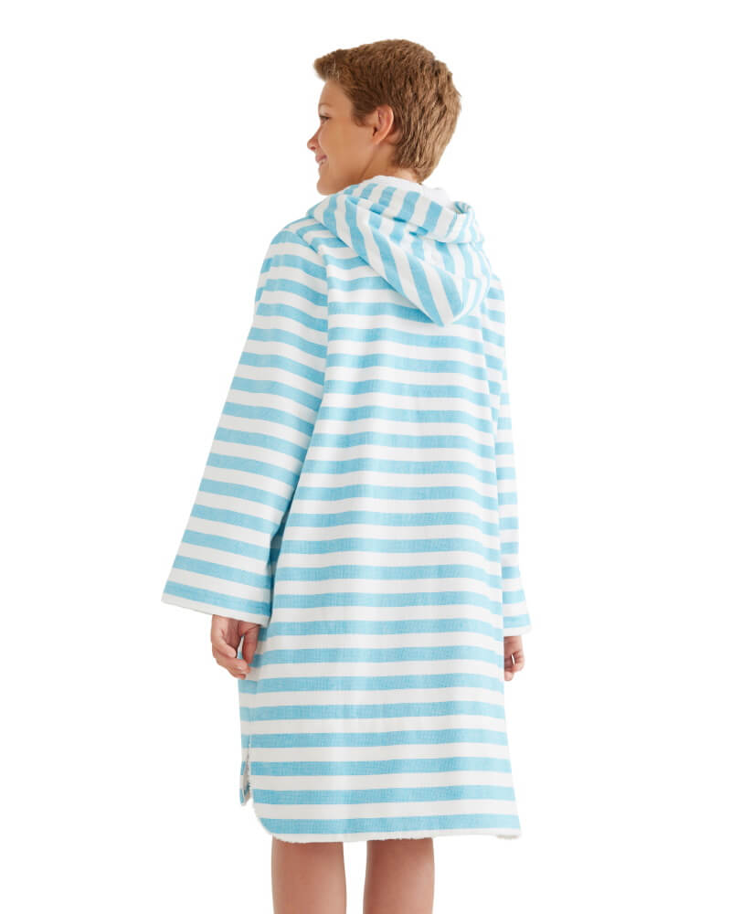 MENORCA Kids Terry Hooded Towel: Aqua/White