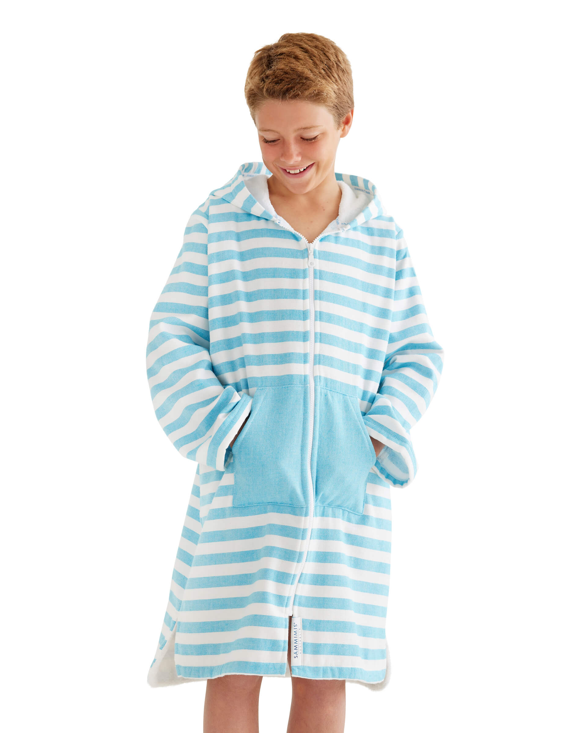 MENORCA Kids Terry Hooded Towel: Aqua/White