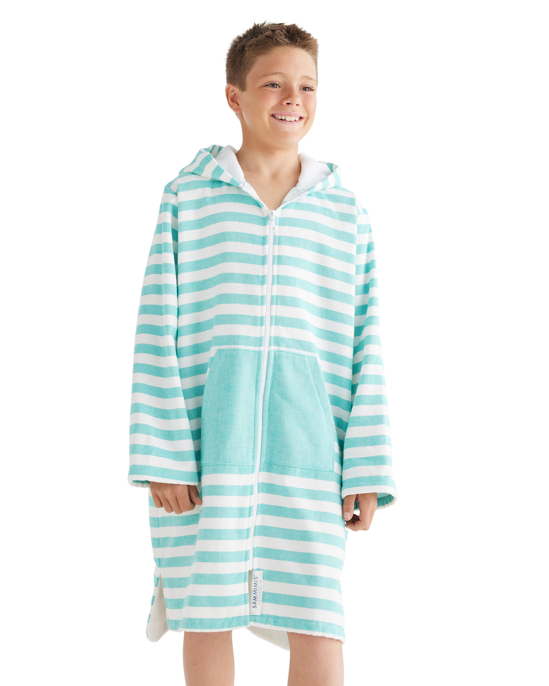 MENORCA Kids Terry Hooded Towel: Sea Green/White