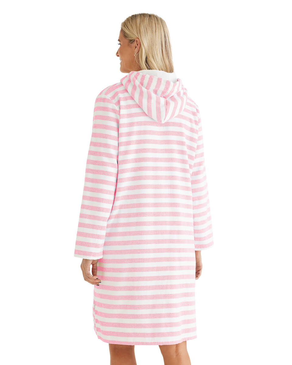 POSITANO Adult Terry Hooded Towel: Pink/White