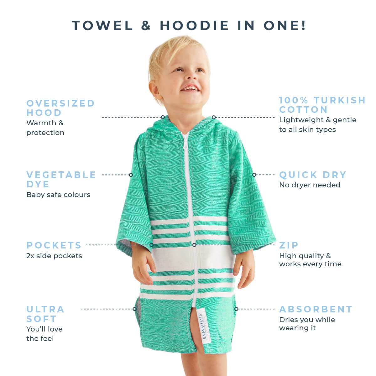 Infographic Tassos Hooded Towel Sea Green