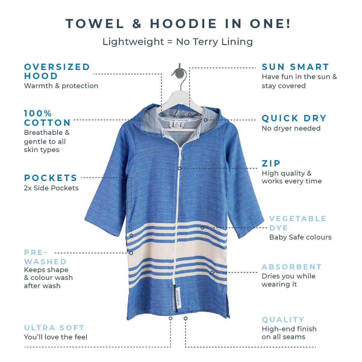 TASSOS Kids Hooded Towel: Royal Blue/White