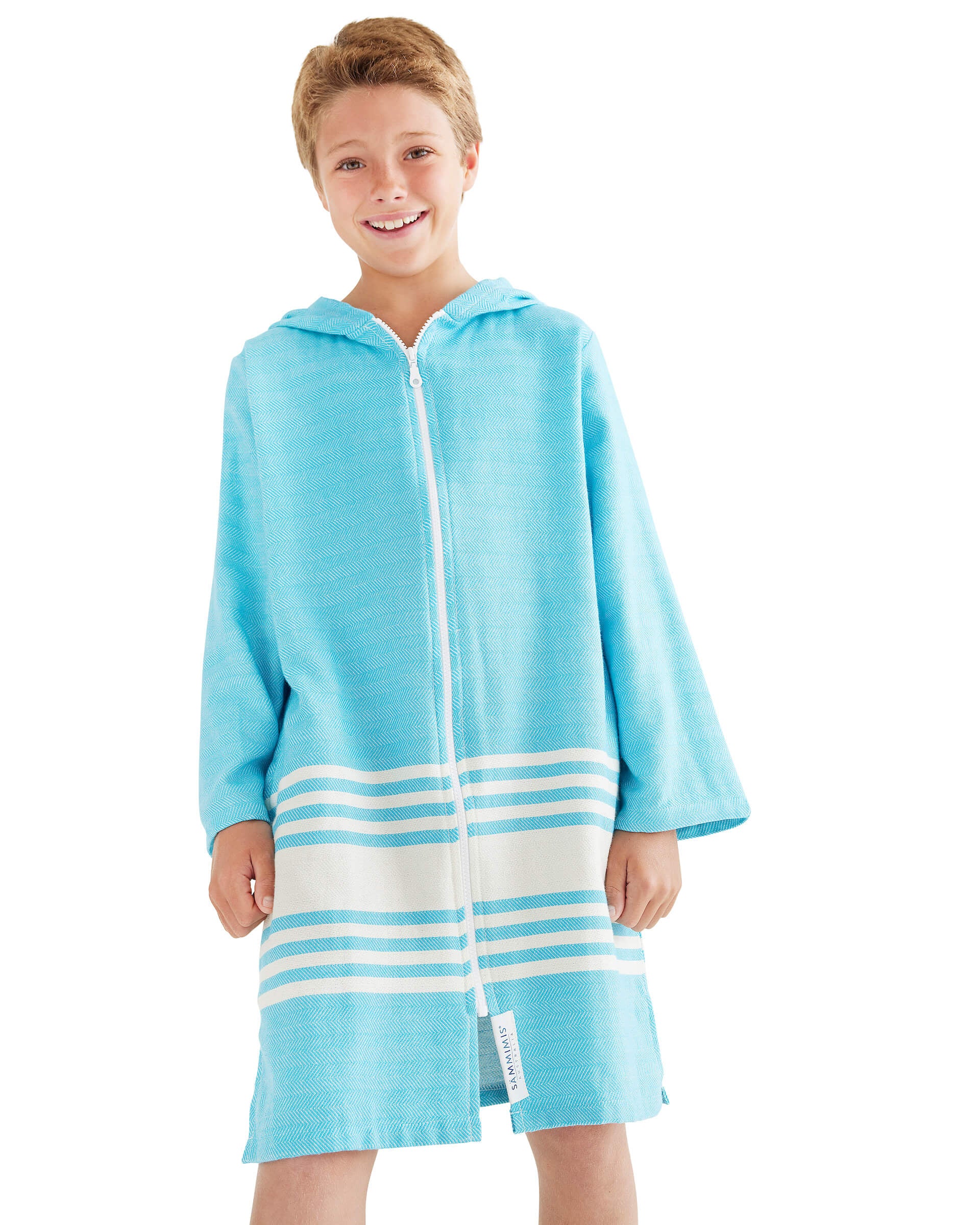 TASSOS Kids Hooded Towel: Aqua/White