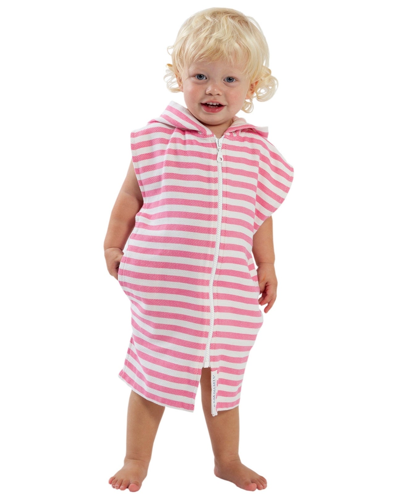 AMALFI Baby Sleeveless Hooded Towel: Hot Pink/White