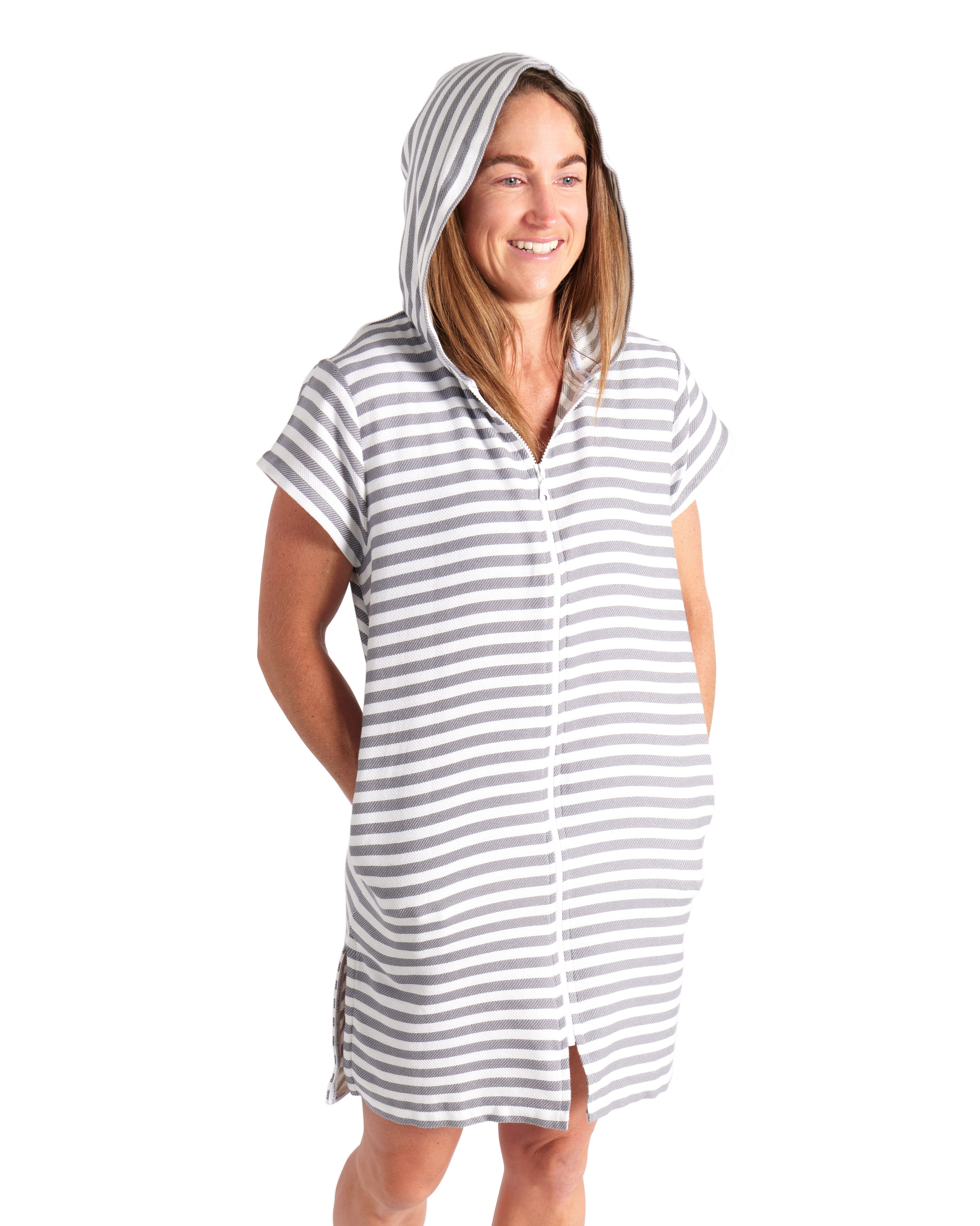 CHIOS Adult Cap Sleeve Hooded Towel: Charcoal/Natural