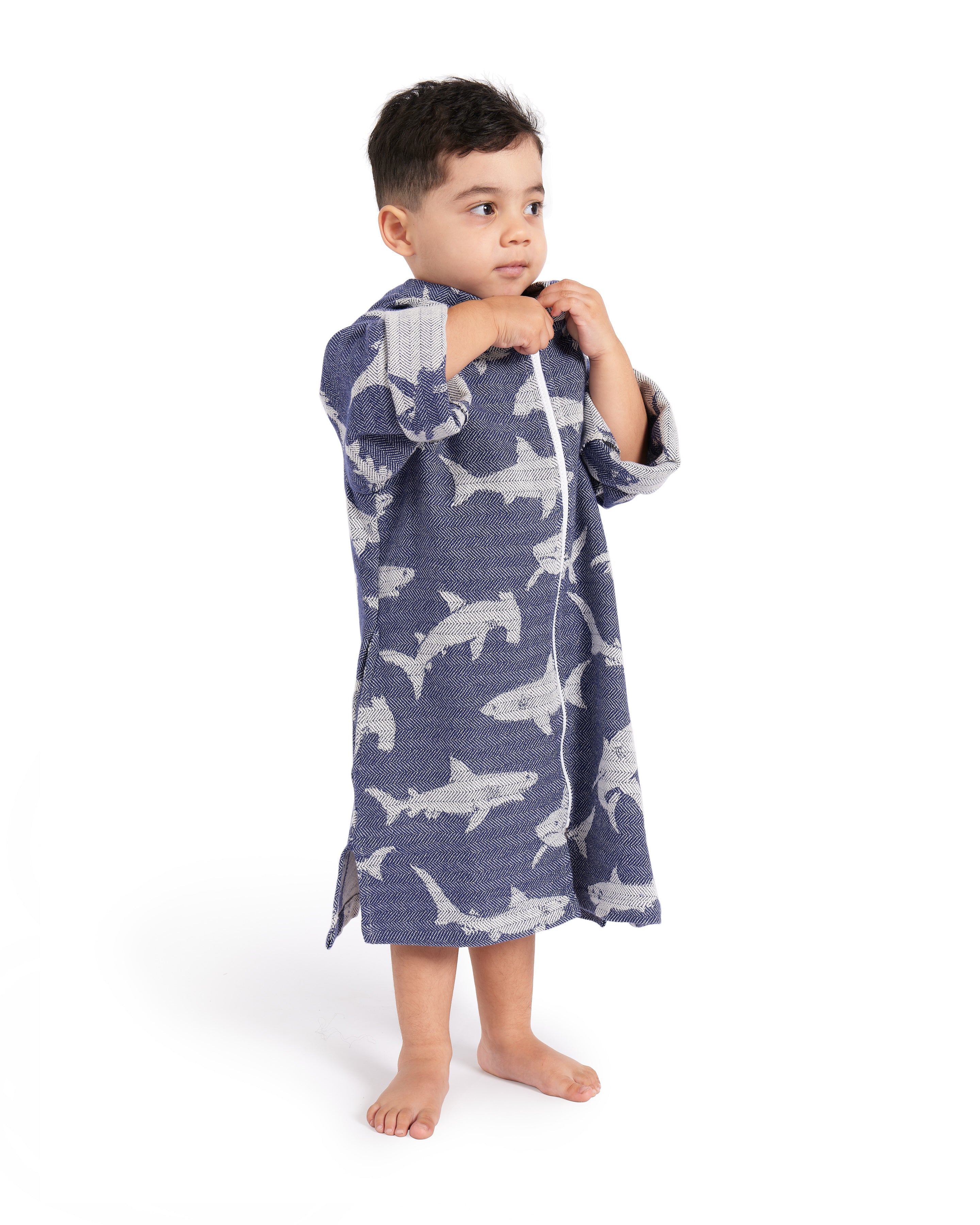 TASSOS Kids Shark Swim Coverup: Navy/Natural