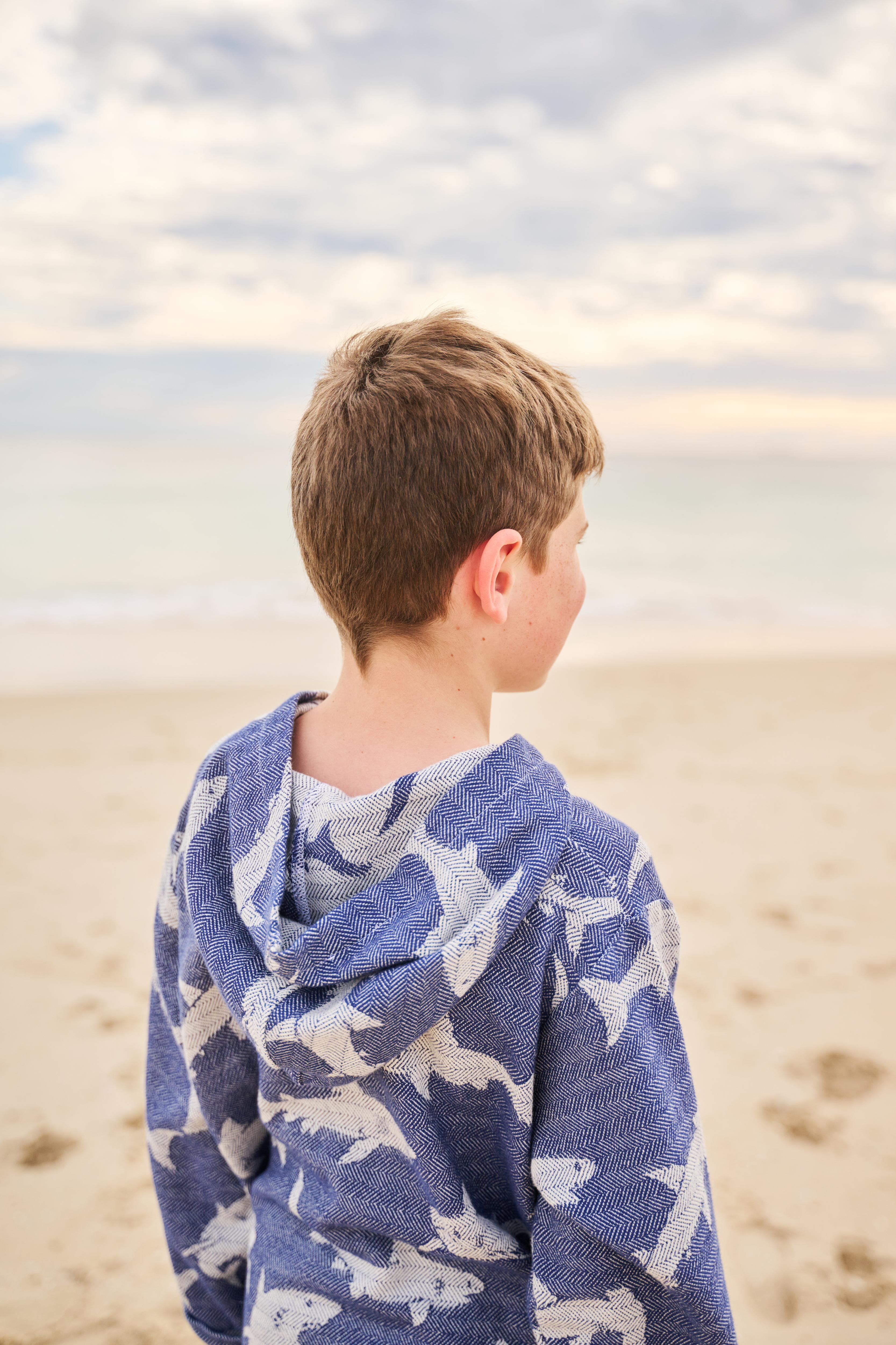 TASSOS Kids Shark Swim Coverup: Navy/Natural