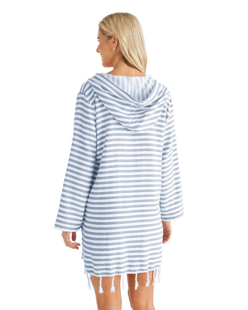 AMALFI Adult Hooded Towel: Denim Blue/White