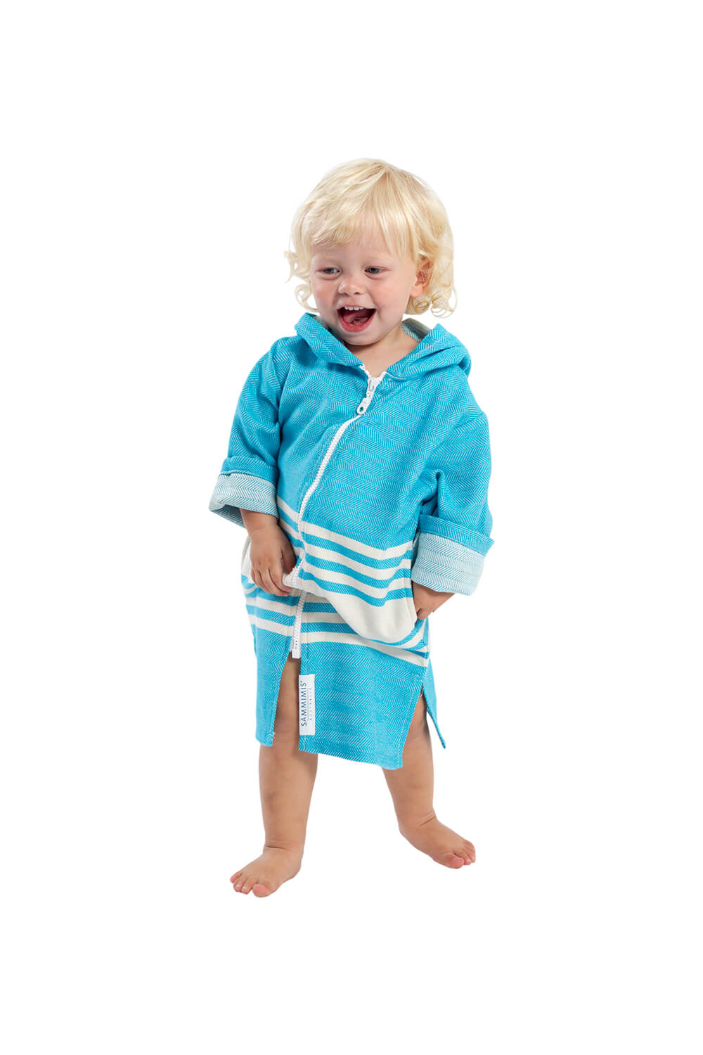 TASSOS Baby Hooded Towel: Aqua/White