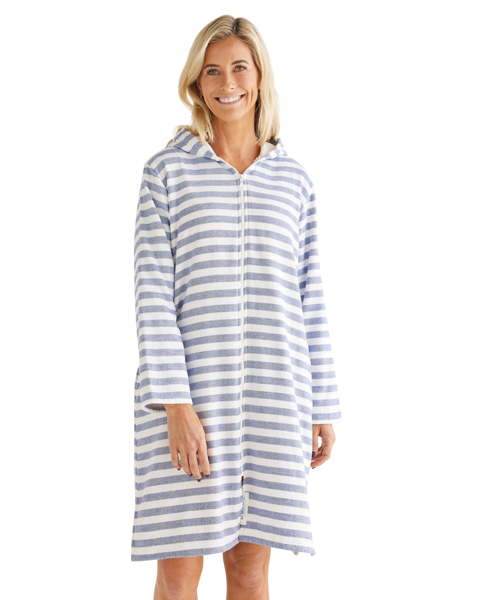POSITANO Adult Terry Hooded Towel: Navy/White