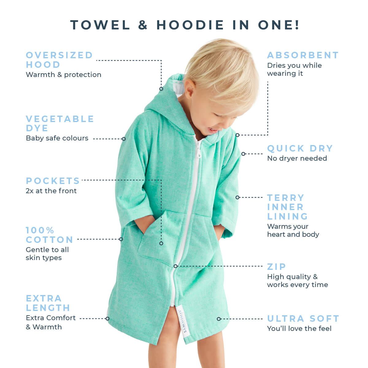 MENORCA Baby Terry Hooded Towel: Sea Green