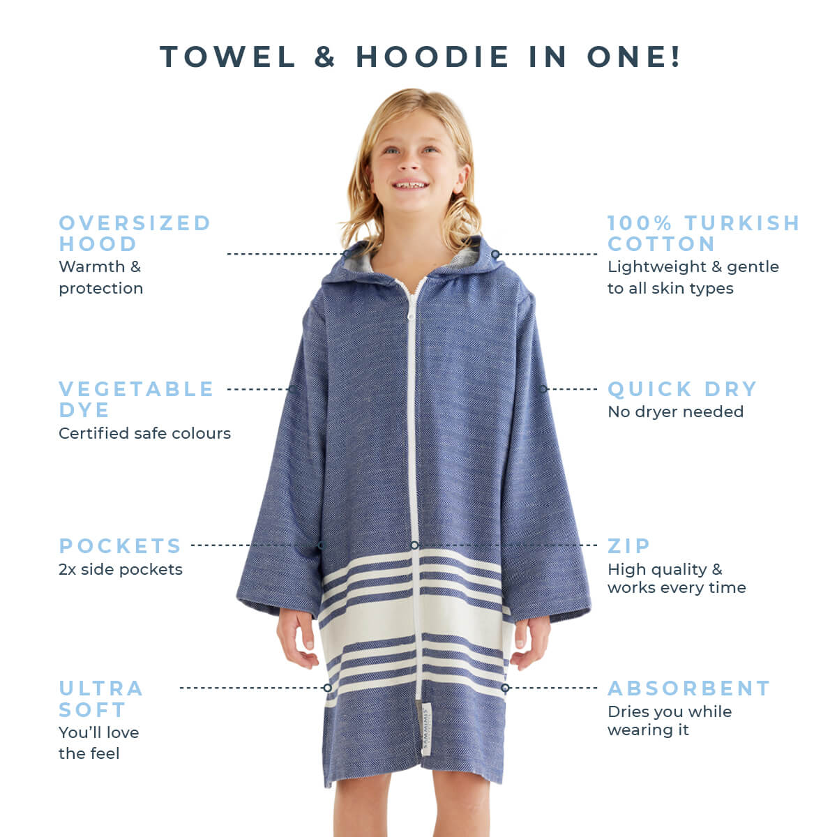 Infographic Tassos Hooded Towel Navy