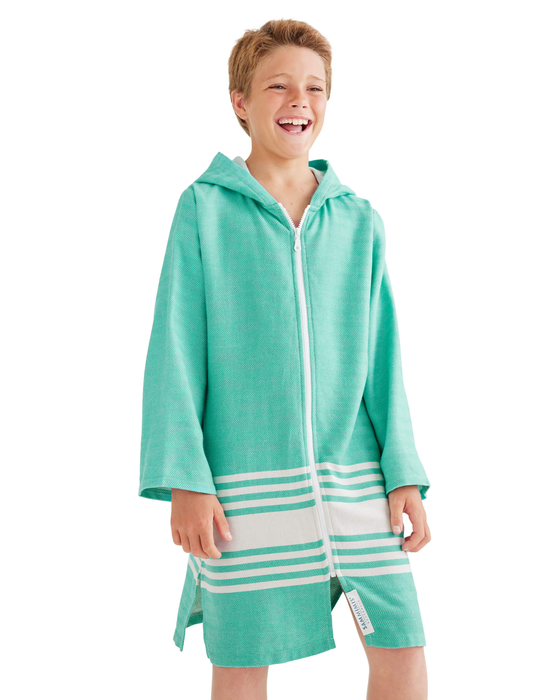 TASSOS Kids Hooded Towel: Sea Green/White