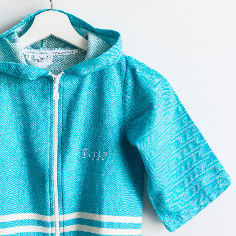 TASSOS Kids Hooded Towel: Aqua/White